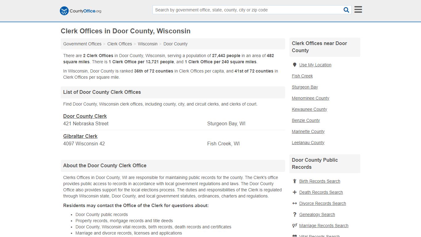 Clerk Offices - Door County, WI (County & Court Records)