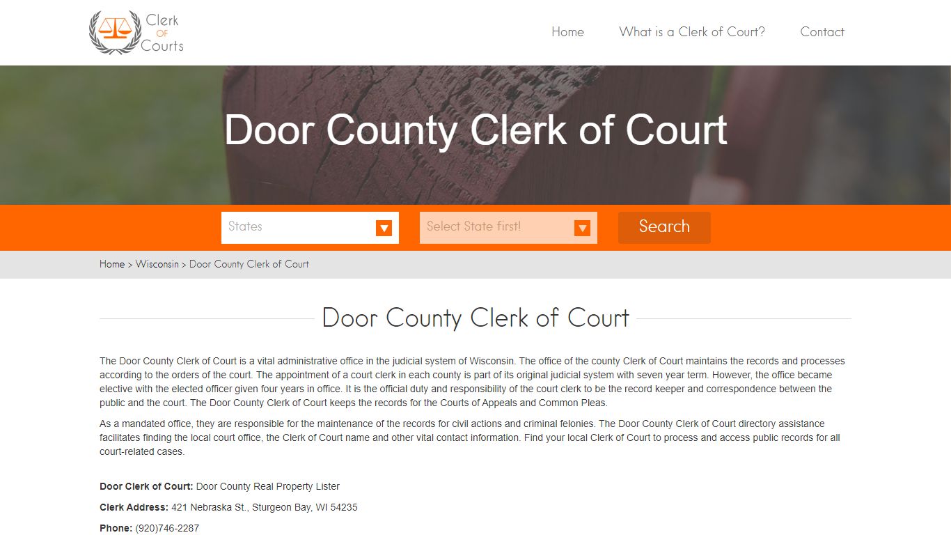 Find Your Door County Clerk of Courts in WI - clerk-of-courts.com